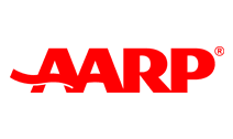 The image shows a logo with the text 'AARP' prominently displayed above a red stylized letter 'A' inside a white circle, suggesting an association with the American Association of Retired Persons.