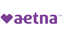 The image shows a purple logo with white text that reads 'AETNA' at the top and 'aetna' below, accompanied by a heart symbol.